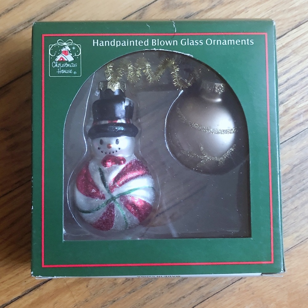 Christmas Holiday Hand Painted Blown Glass Ornaments